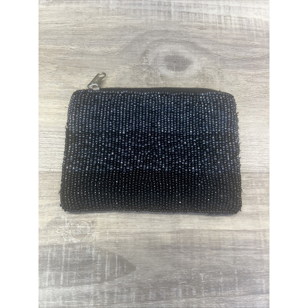 Arizona Change Purse Black Silver Beaded Zip Coin Wallet